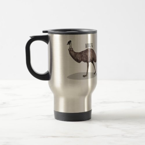 Emu bird cartoon illustration  travel mug