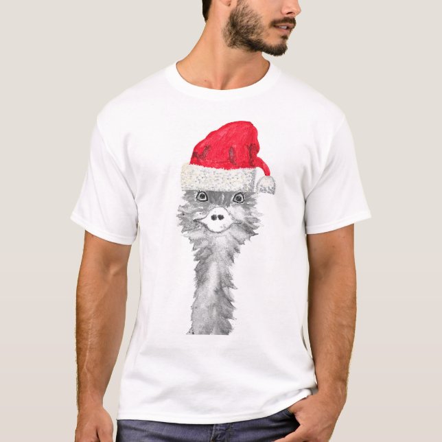 Emu Bird Funny Humor Ostrich Emo Animal Xmas Santa T-Shirt (Front)