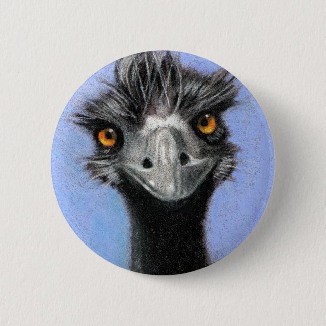 EMU: COLOR PENCIL ART: REALISM PINBACK BUTTON (Front)