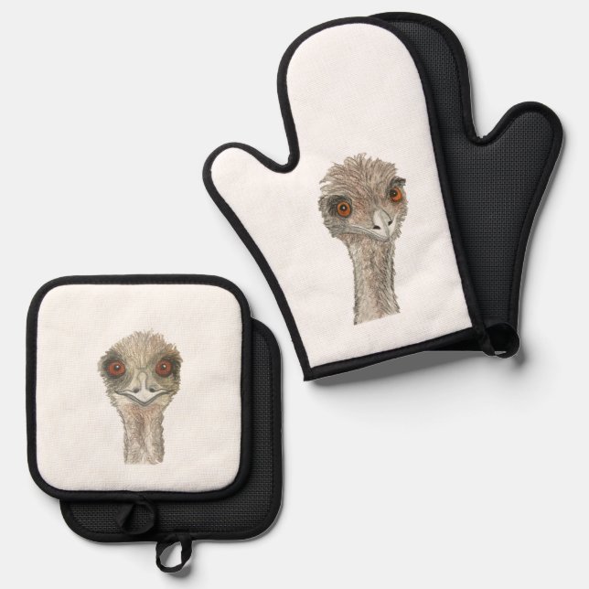 Emu Oven Mitt & Pot Holder Set (Front/Back)
