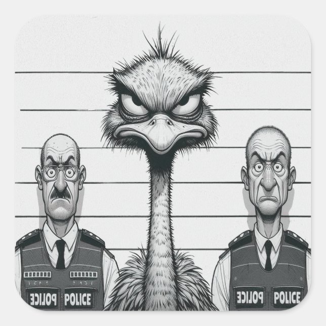 "Emu Police Lineup" Square Sticker (Front)