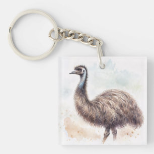 Emu Watercolor Art Keychain