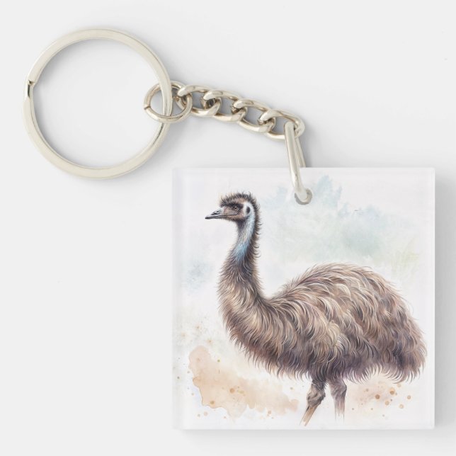 Emu Watercolor Art Keychain (Front)
