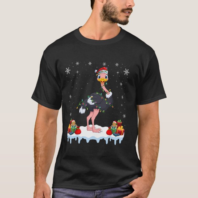 Emu Wearing Santa Hat Xmas Light Emu Lover Christm T-Shirt (Front)