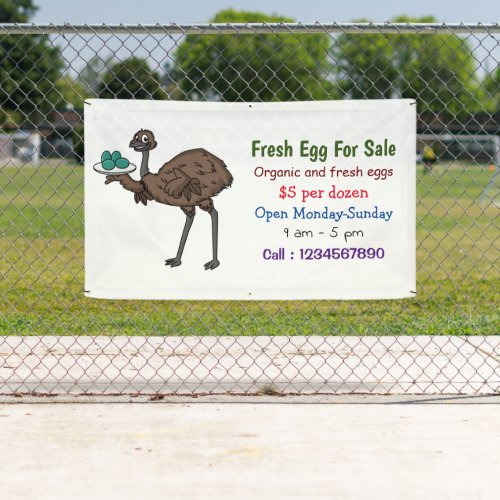 Emu with eggs cartoon fresh egg sign for sale