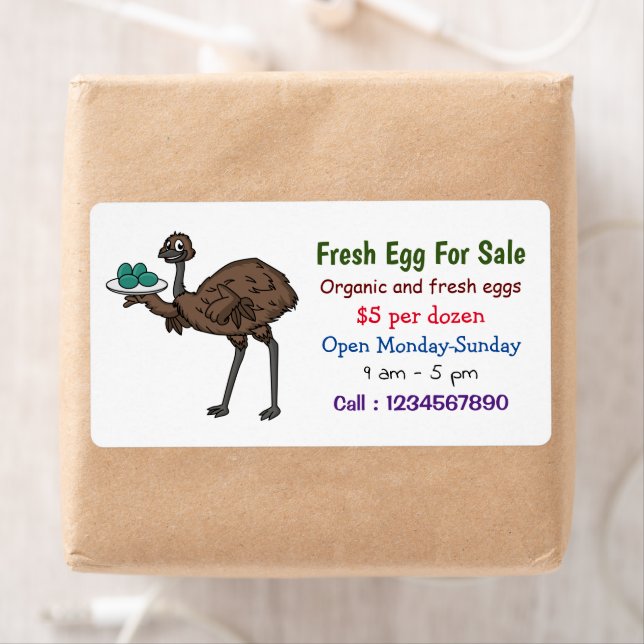 Emu with eggs cartoon fresh egg sign for sale label (Insitu)