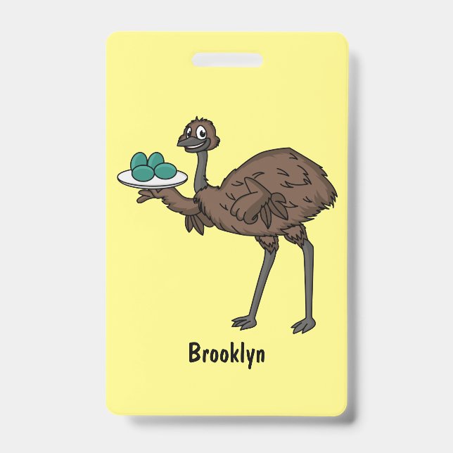 Emu with eggs cartoon illustration  badge (Front)