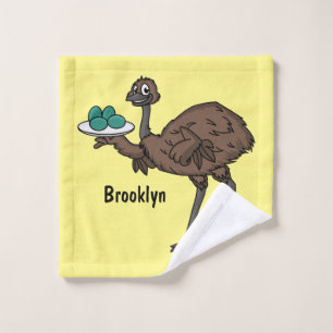 Emu with eggs cartoon illustration bath towel set