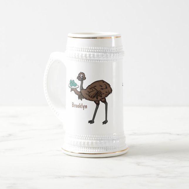 Emu with eggs cartoon illustration  beer stein (Front Left)