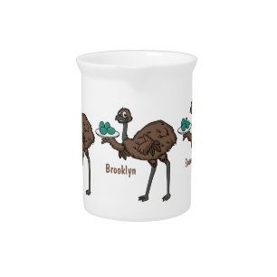 Emu with eggs cartoon illustration beverage pitcher