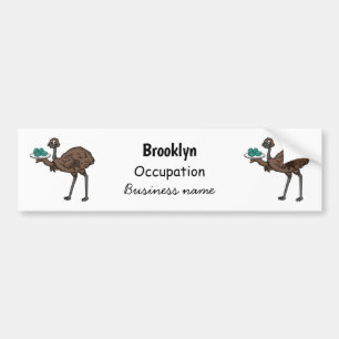Emu with eggs cartoon illustration bumper sticker
