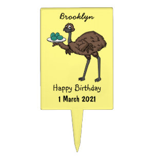 Emu with eggs cartoon illustration cake topper
