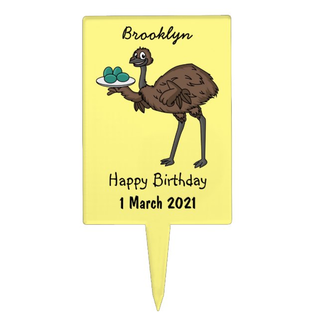 Emu with eggs cartoon illustration cake topper (Front)