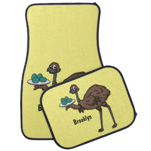 Emu with eggs cartoon illustration car floor mat