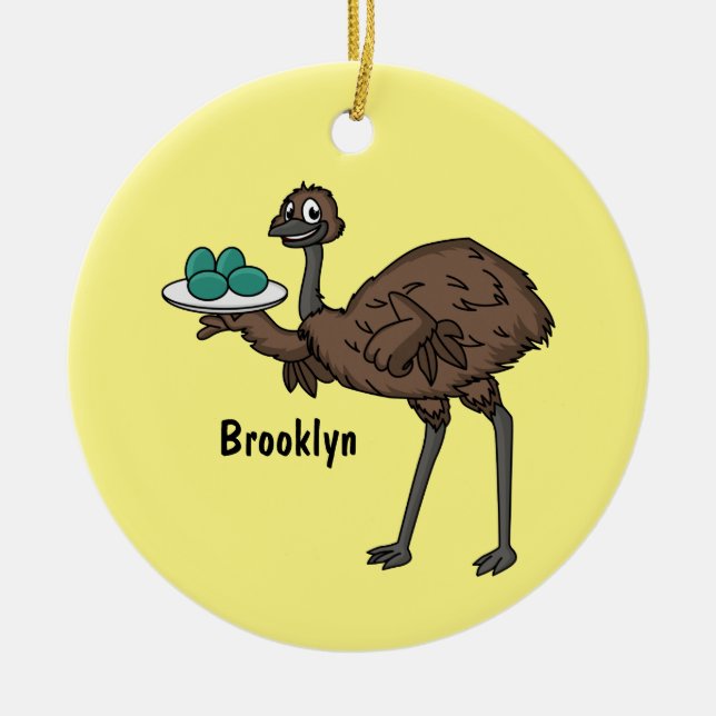 Emu with eggs cartoon illustration ceramic ornament (Front)