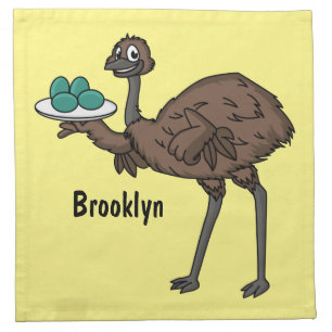 Emu with eggs cartoon illustration cloth napkin