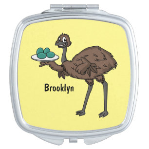 Emu with eggs cartoon illustration compact mirror