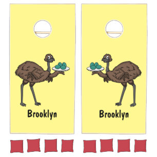 Emu with eggs cartoon illustration  cornhole set
