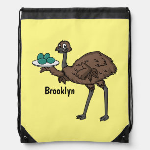 Emu with eggs cartoon illustration drawstring bag