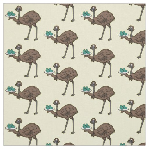 Emu with eggs cartoon illustration fabric