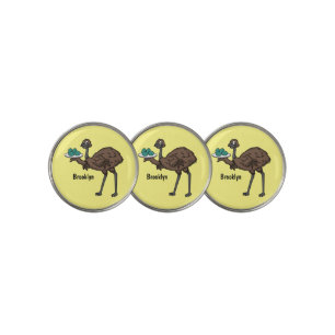 Emu with eggs cartoon illustration golf ball marker