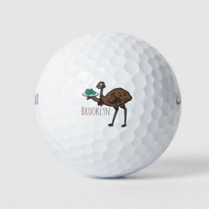 Emu with eggs cartoon illustration golf balls