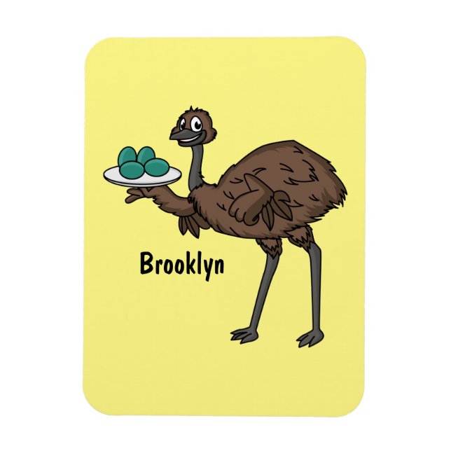 Emu with eggs cartoon illustration magnet (Vertical)