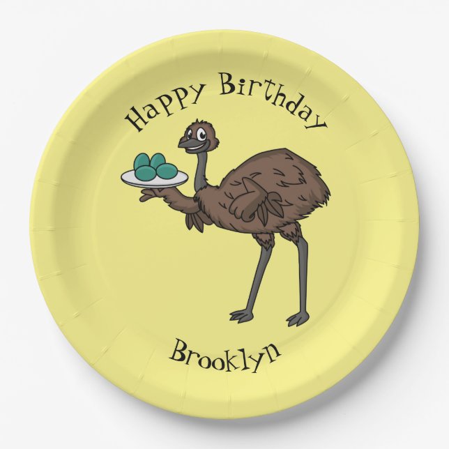 Emu with eggs cartoon illustration paper plates (Front)