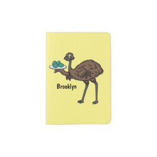 Emu with eggs cartoon illustration passport holder