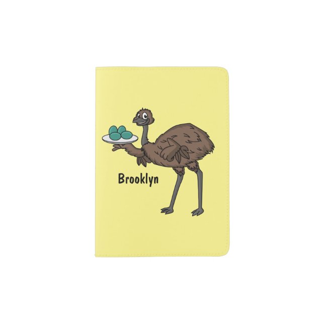 Emu with eggs cartoon illustration passport holder (Front)