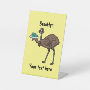 Emu with eggs cartoon illustration pedestal sign