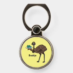 Emu with eggs cartoon illustration phone ring stand