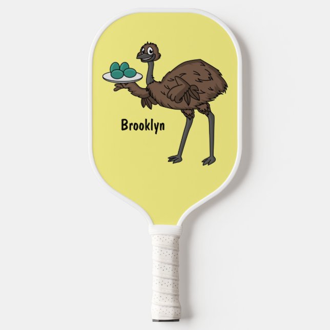 Emu with eggs cartoon illustration pickleball paddle (Front)