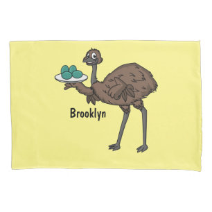Emu with eggs cartoon illustration pillow case