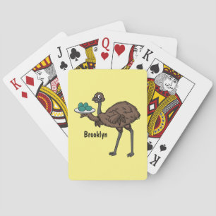 Emu with eggs cartoon illustration poker cards