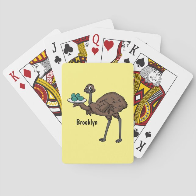 Emu with eggs cartoon illustration  poker cards (Back)