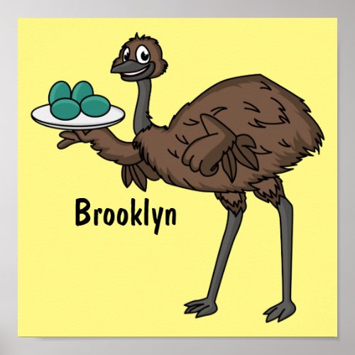 Emu with eggs cartoon illustration  poster
