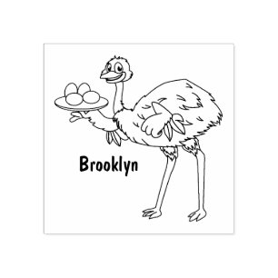 Emu with eggs cartoon illustration rubber stamp