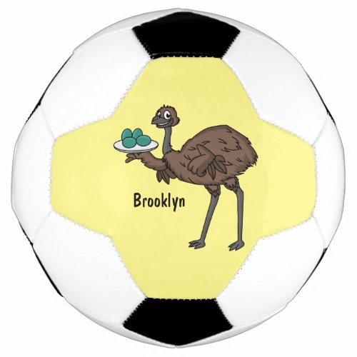 Emu with eggs cartoon illustration soccer ball