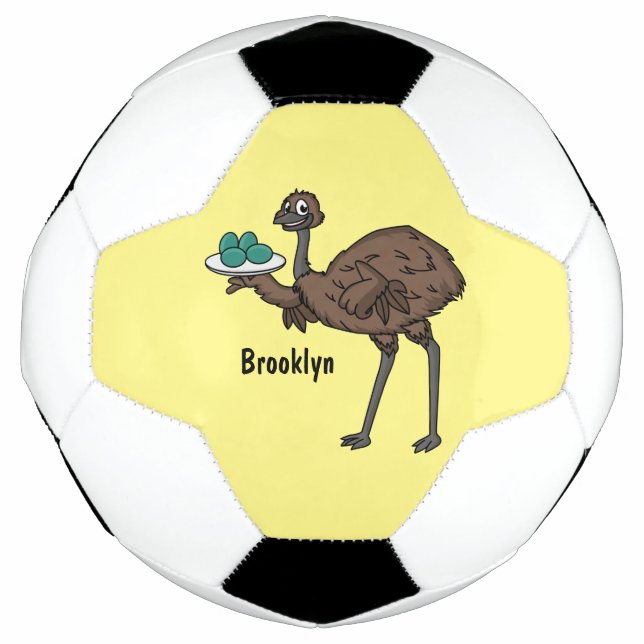 Emu with eggs cartoon illustration soccer ball (Front)
