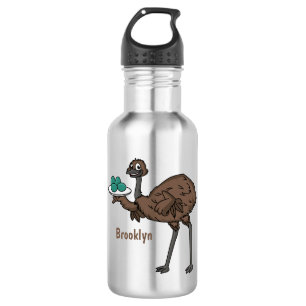 Emu with eggs cartoon illustration stainless steel water bottle