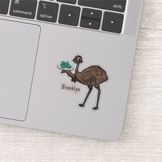 Emu with eggs cartoon illustration sticker (Detail)