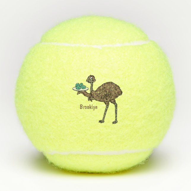 Emu with eggs cartoon illustration tennis balls (Front)