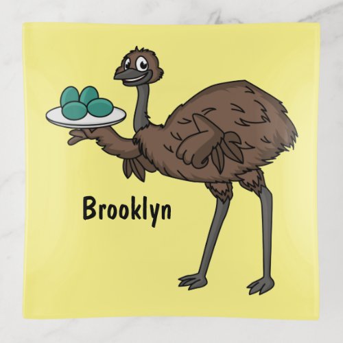 Emu with eggs cartoon illustration  trinket tray