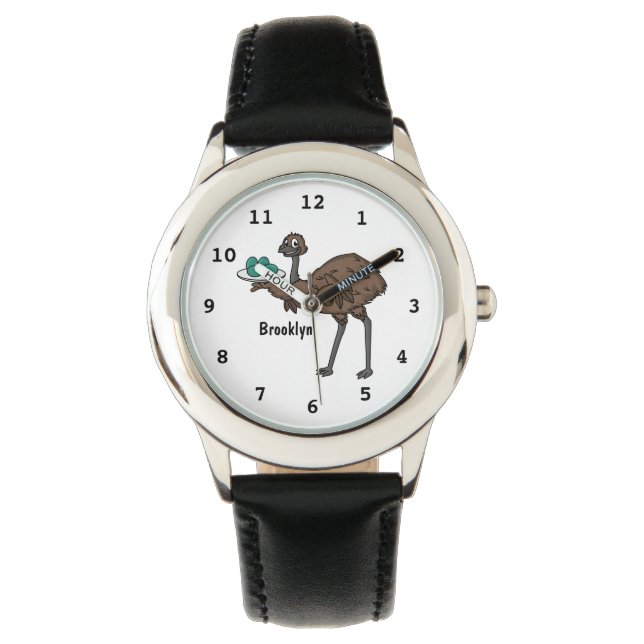 Emu with eggs cartoon illustration watch (Front)