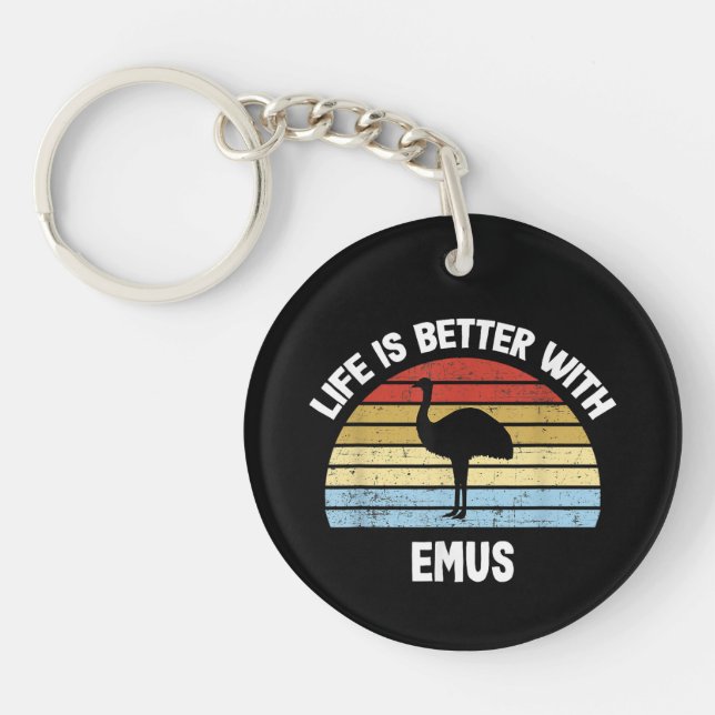 Emu with German Text Das Leben ist besser  Keychain (Front)