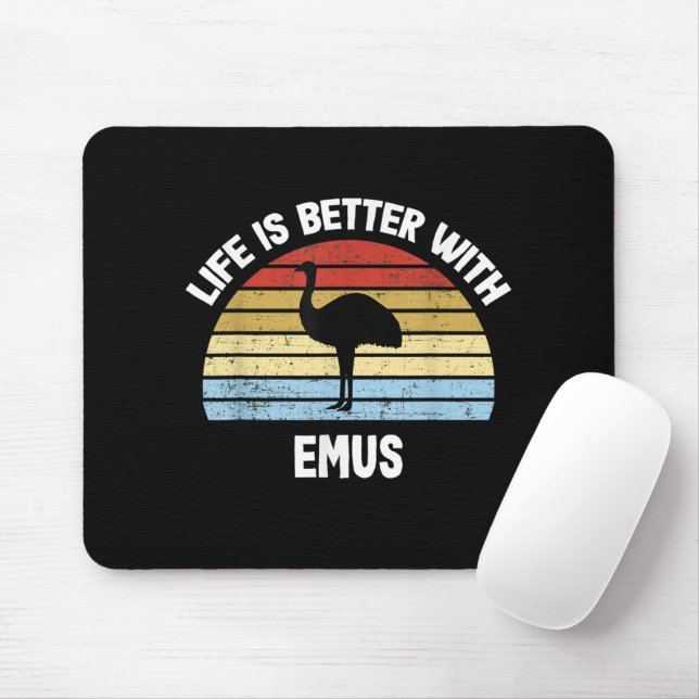 Emu with German Text Das Leben ist besser  Mouse Pad (With Mouse)