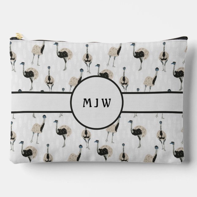 Emus Bird Lovers Patterned Monogrammed Accessory Pouch (Front)