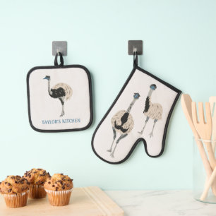 Emus Bird Lovers Personalized Oven Mitt & Pot Holder Set