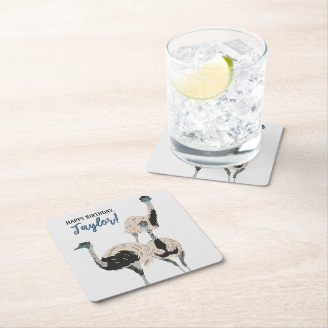 Emus Bird Lovers Personalized Party Square Paper Coaster (Insitu)